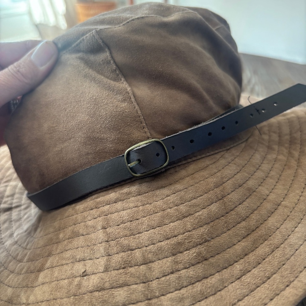 Lauren Ralph Lauren Brown Wide Brim Safari Hat Leather Belt Trim Size M